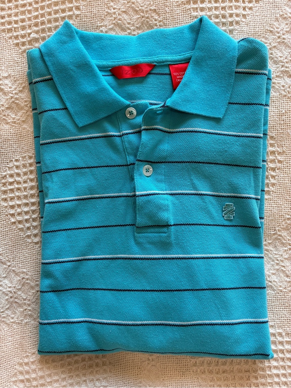 IZOD Golf Polo Shirt Men’s Size Large 100% Cotton Short Sleeve Blue Striped